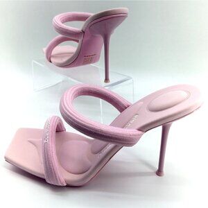 Alexander Wang Julie Pink Tubular Logo Sandals Women Heeled Slides Size 41 US11